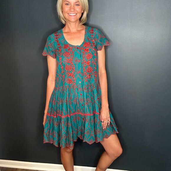 New With Tags ModaPosa Simonetta Fall Hand-Embroidered Cotton Dress Size XL - Picture 1 of 4